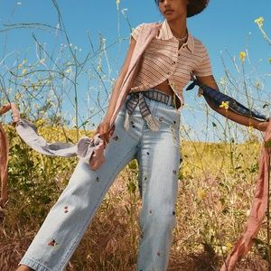 Madewell Women's Fruit Embroidered Baggy Straight Leg Carpenter Jeans